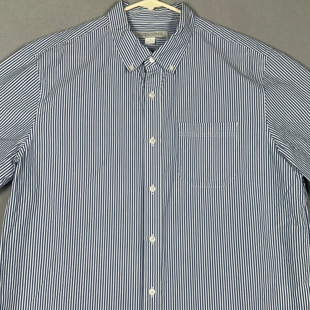 Outerknown Organic Cotton Shirt Mens Large Blue Striped Button Down Short Sleeve